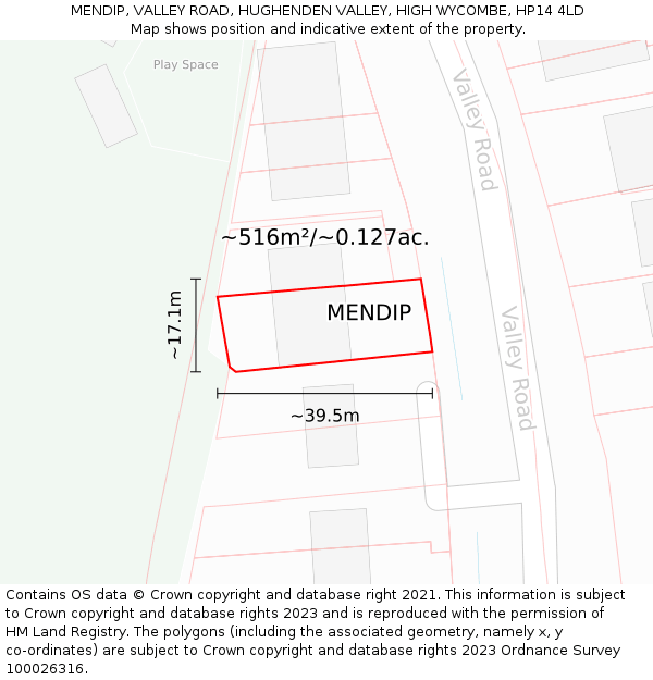 MENDIP, VALLEY ROAD, HUGHENDEN VALLEY, HIGH WYCOMBE, HP14 4LD: Plot and title map