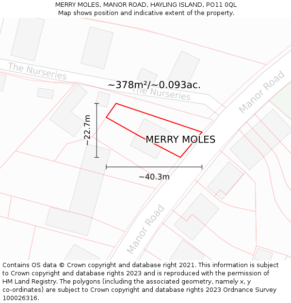 MERRY MOLES, MANOR ROAD, HAYLING ISLAND, PO11 0QL: Plot and title map