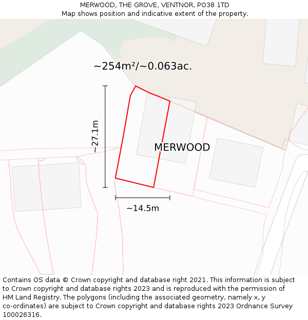 MERWOOD, THE GROVE, VENTNOR, PO38 1TD: Plot and title map