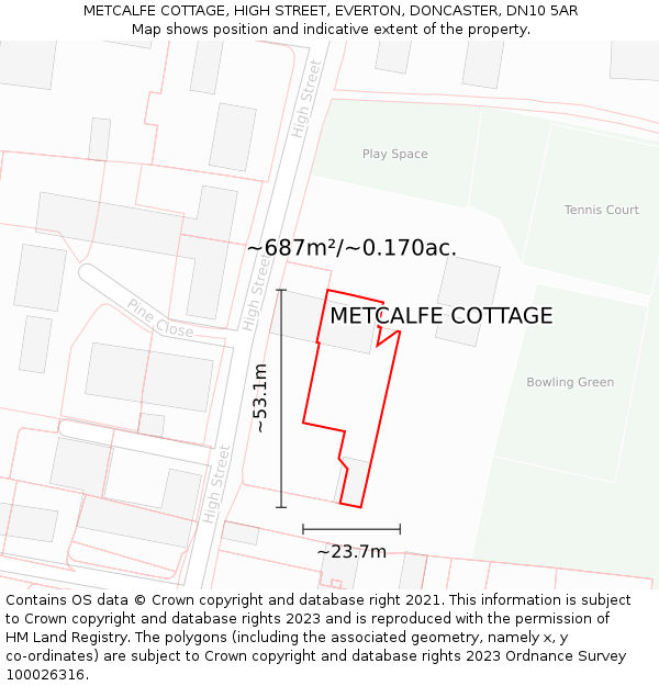 METCALFE COTTAGE, HIGH STREET, EVERTON, DONCASTER, DN10 5AR: Plot and title map