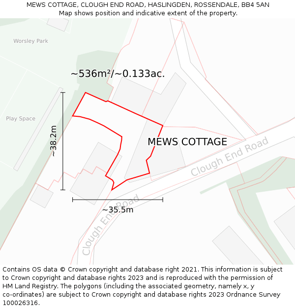 MEWS COTTAGE, CLOUGH END ROAD, HASLINGDEN, ROSSENDALE, BB4 5AN: Plot and title map