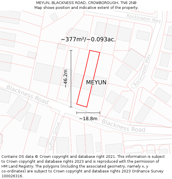 MEYUN, BLACKNESS ROAD, CROWBOROUGH, TN6 2NB: Plot and title map