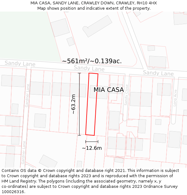 MIA CASA, SANDY LANE, CRAWLEY DOWN, CRAWLEY, RH10 4HX: Plot and title map