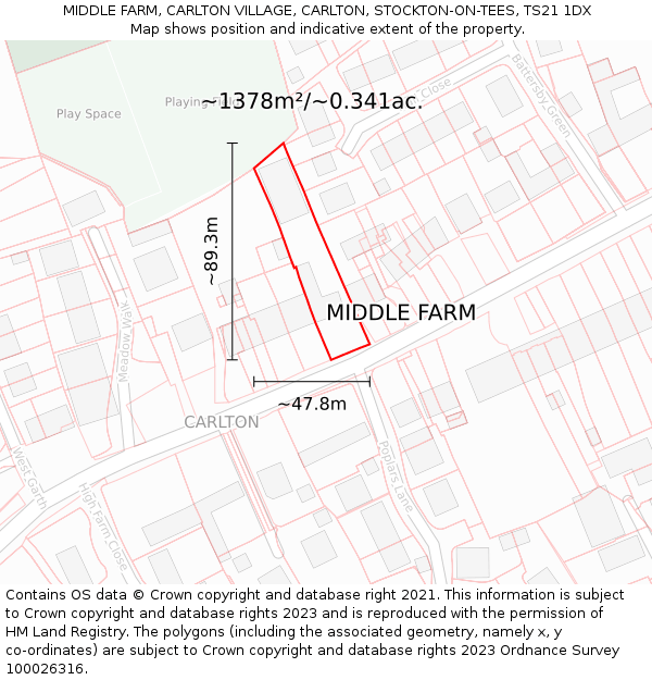 MIDDLE FARM, CARLTON VILLAGE, CARLTON, STOCKTON-ON-TEES, TS21 1DX: Plot and title map