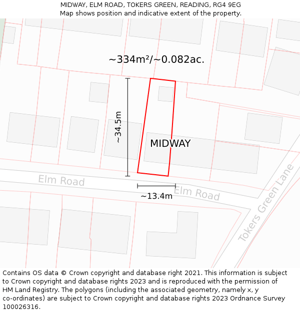 MIDWAY, ELM ROAD, TOKERS GREEN, READING, RG4 9EG: Plot and title map