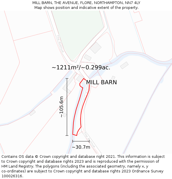 MILL BARN, THE AVENUE, FLORE, NORTHAMPTON, NN7 4LY: Plot and title map