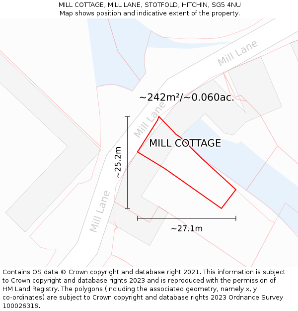 MILL COTTAGE, MILL LANE, STOTFOLD, HITCHIN, SG5 4NU: Plot and title map