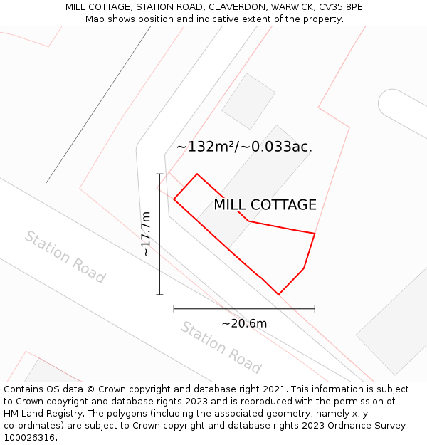 MILL COTTAGE, STATION ROAD, CLAVERDON, WARWICK, CV35 8PE: Plot and title map