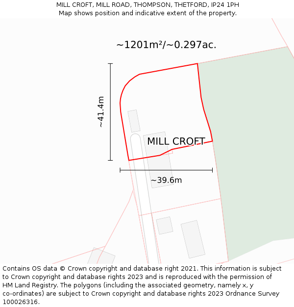 MILL CROFT, MILL ROAD, THOMPSON, THETFORD, IP24 1PH: Plot and title map