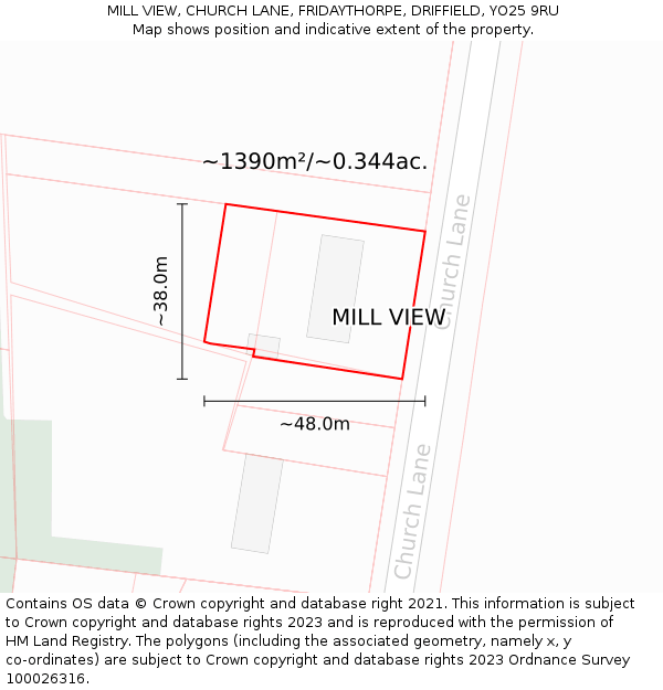 MILL VIEW, CHURCH LANE, FRIDAYTHORPE, DRIFFIELD, YO25 9RU: Plot and title map