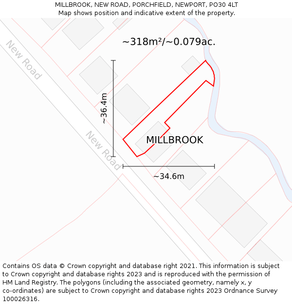 MILLBROOK, NEW ROAD, PORCHFIELD, NEWPORT, PO30 4LT: Plot and title map