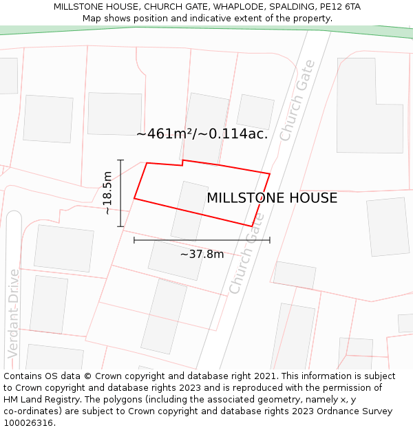 MILLSTONE HOUSE, CHURCH GATE, WHAPLODE, SPALDING, PE12 6TA: Plot and title map