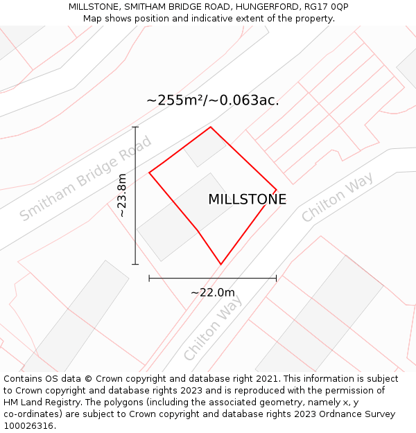 MILLSTONE, SMITHAM BRIDGE ROAD, HUNGERFORD, RG17 0QP: Plot and title map