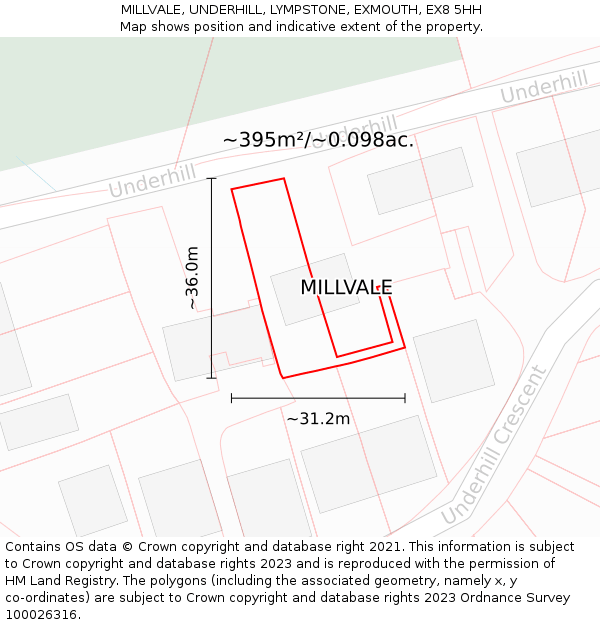 MILLVALE, UNDERHILL, LYMPSTONE, EXMOUTH, EX8 5HH: Plot and title map