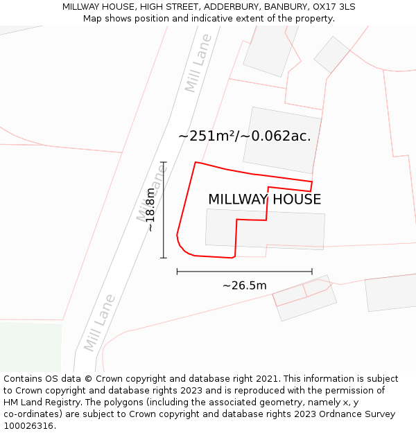 MILLWAY HOUSE, HIGH STREET, ADDERBURY, BANBURY, OX17 3LS: Plot and title map