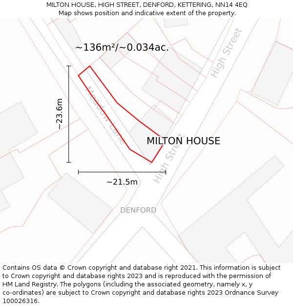 MILTON HOUSE, HIGH STREET, DENFORD, KETTERING, NN14 4EQ: Plot and title map