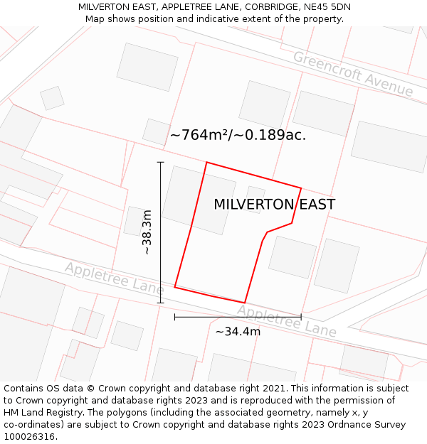 MILVERTON EAST, APPLETREE LANE, CORBRIDGE, NE45 5DN: Plot and title map