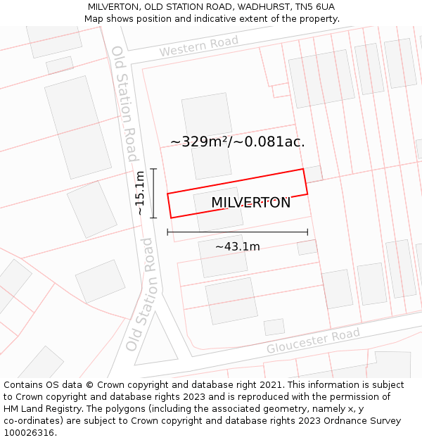 MILVERTON, OLD STATION ROAD, WADHURST, TN5 6UA: Plot and title map