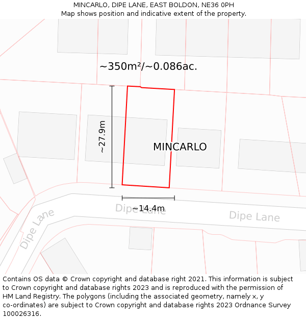 MINCARLO, DIPE LANE, EAST BOLDON, NE36 0PH: Plot and title map