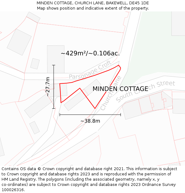 MINDEN COTTAGE, CHURCH LANE, BAKEWELL, DE45 1DE: Plot and title map