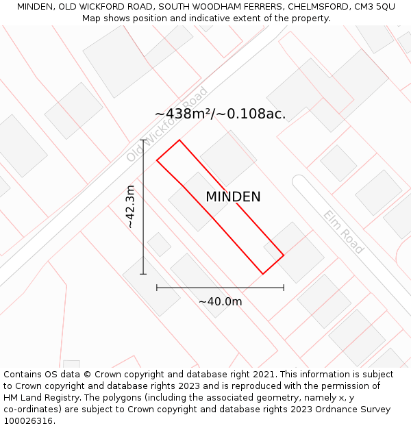 MINDEN, OLD WICKFORD ROAD, SOUTH WOODHAM FERRERS, CHELMSFORD, CM3 5QU: Plot and title map