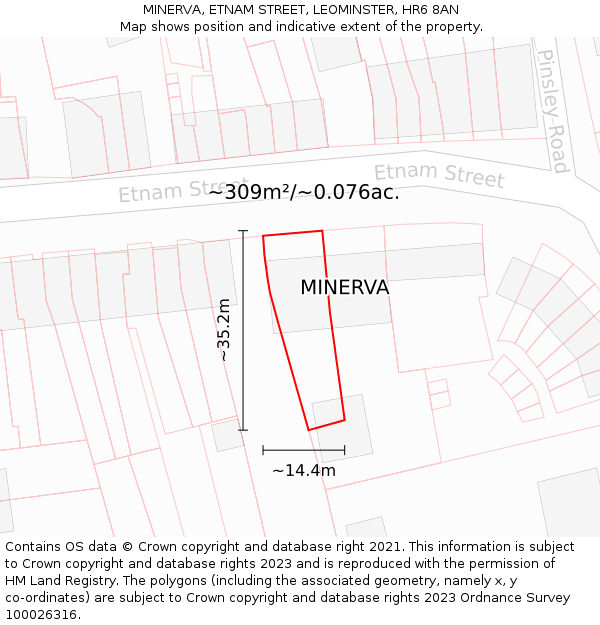 MINERVA, ETNAM STREET, LEOMINSTER, HR6 8AN: Plot and title map