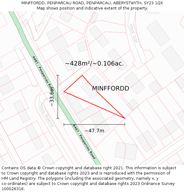 MINFFORDD, PENPARCAU ROAD, PENPARCAU, ABERYSTWYTH, SY23 1QX: Plot and title map