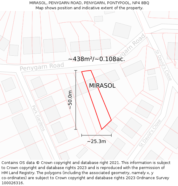 MIRASOL, PENYGARN ROAD, PENYGARN, PONTYPOOL, NP4 8BQ: Plot and title map