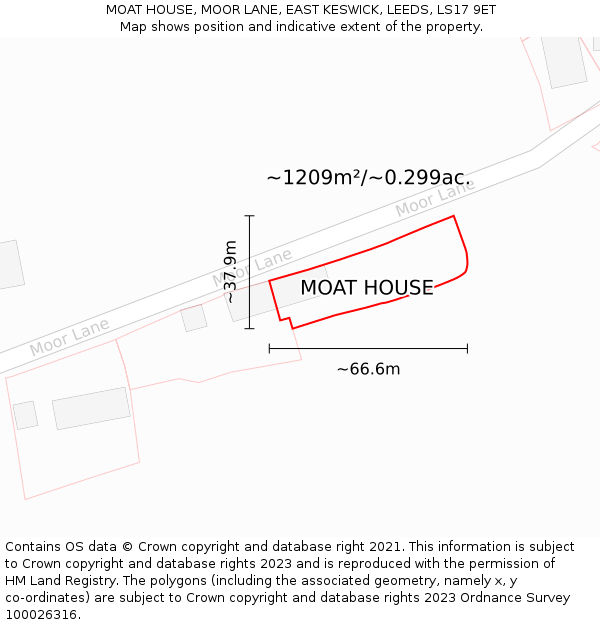 MOAT HOUSE, MOOR LANE, EAST KESWICK, LEEDS, LS17 9ET: Plot and title map