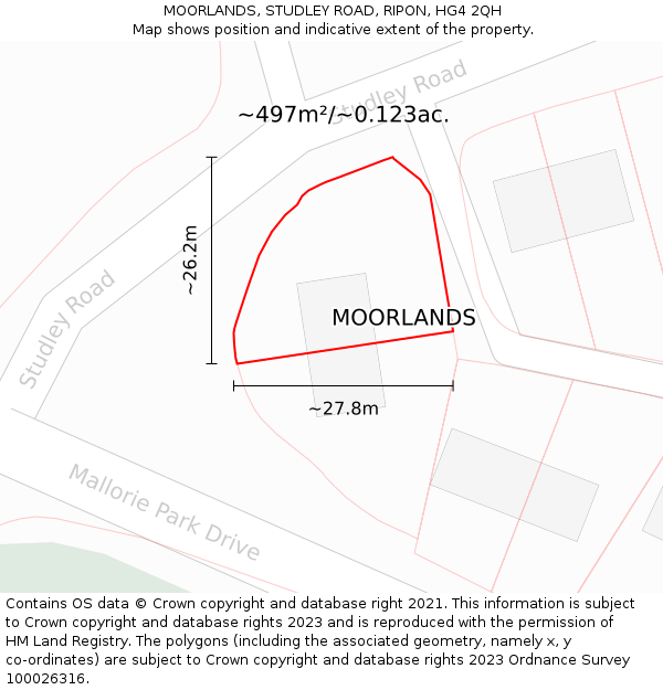 MOORLANDS, STUDLEY ROAD, RIPON, HG4 2QH: Plot and title map