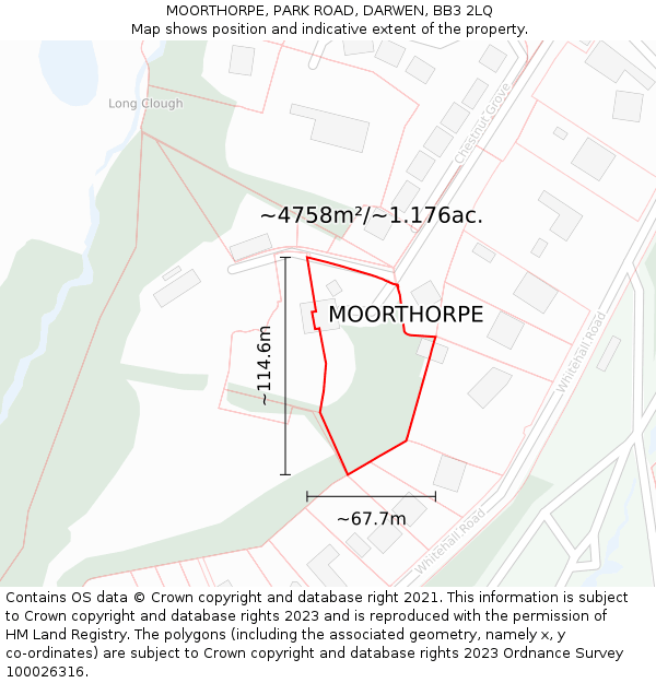 MOORTHORPE, PARK ROAD, DARWEN, BB3 2LQ: Plot and title map