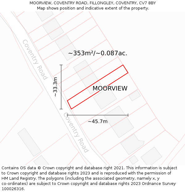 MOORVIEW, COVENTRY ROAD, FILLONGLEY, COVENTRY, CV7 8BY: Plot and title map