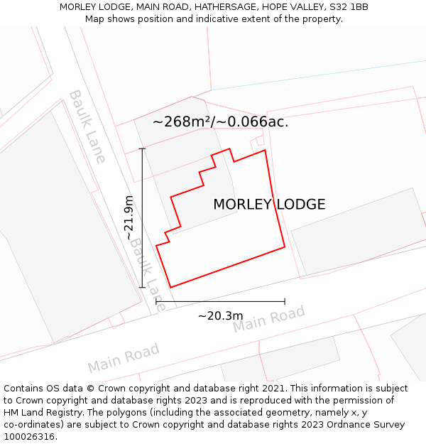 MORLEY LODGE, MAIN ROAD, HATHERSAGE, HOPE VALLEY, S32 1BB: Plot and title map