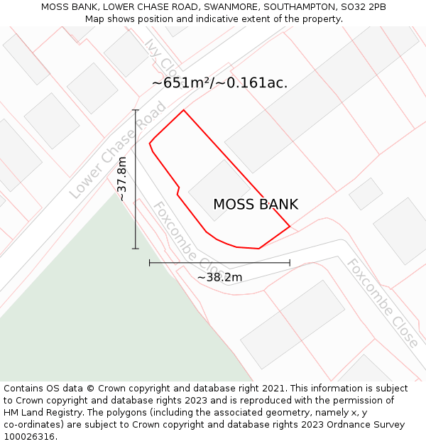 MOSS BANK, LOWER CHASE ROAD, SWANMORE, SOUTHAMPTON, SO32 2PB: Plot and title map