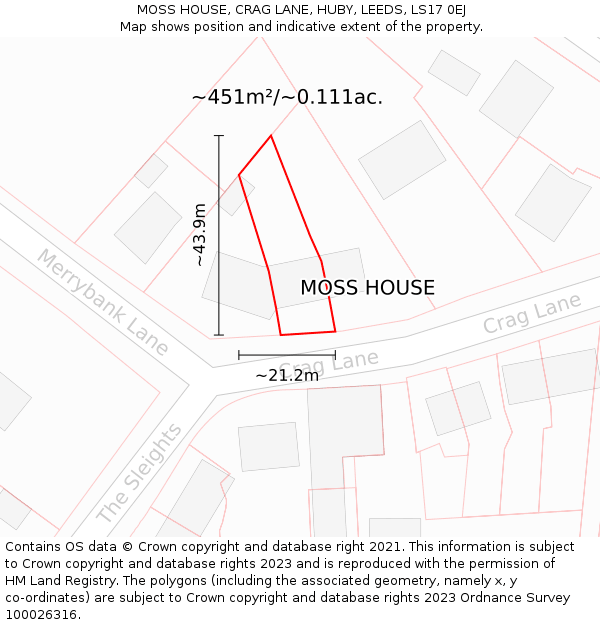 MOSS HOUSE, CRAG LANE, HUBY, LEEDS, LS17 0EJ: Plot and title map