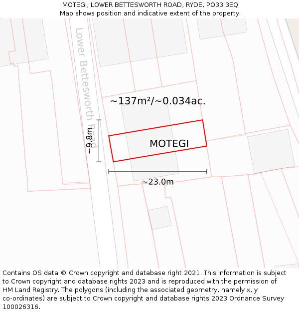 MOTEGI, LOWER BETTESWORTH ROAD, RYDE, PO33 3EQ: Plot and title map