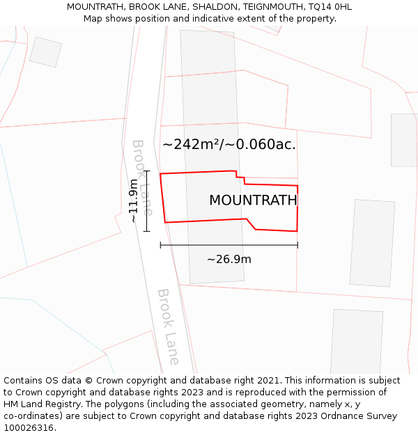 MOUNTRATH, BROOK LANE, SHALDON, TEIGNMOUTH, TQ14 0HL: Plot and title map