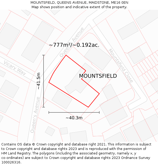 MOUNTSFIELD, QUEENS AVENUE, MAIDSTONE, ME16 0EN: Plot and title map