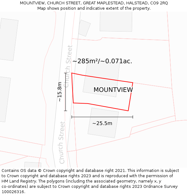 MOUNTVIEW, CHURCH STREET, GREAT MAPLESTEAD, HALSTEAD, CO9 2RQ: Plot and title map