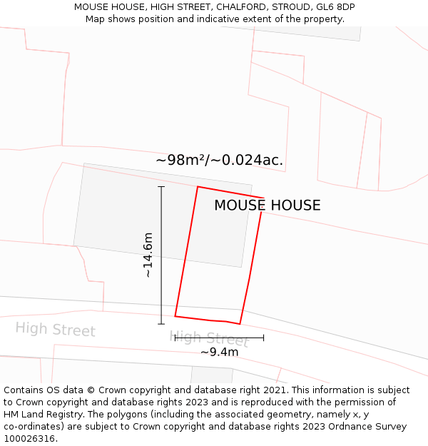 MOUSE HOUSE, HIGH STREET, CHALFORD, STROUD, GL6 8DP: Plot and title map