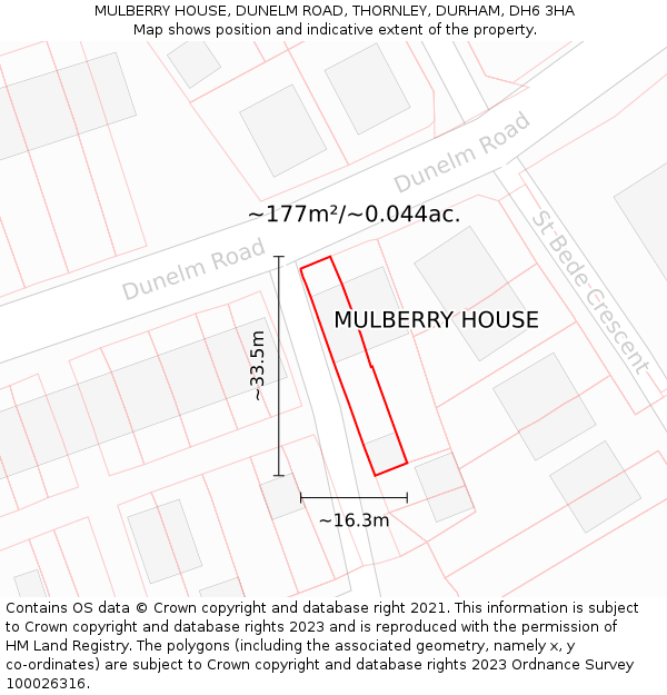 MULBERRY HOUSE, DUNELM ROAD, THORNLEY, DURHAM, DH6 3HA: Plot and title map