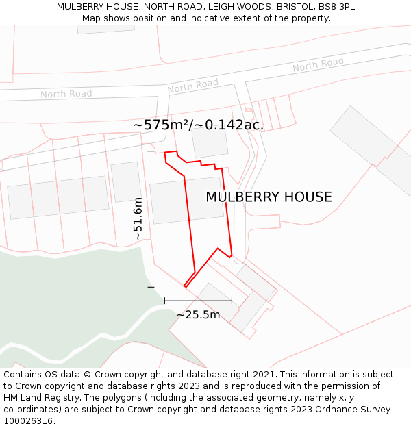 MULBERRY HOUSE, NORTH ROAD, LEIGH WOODS, BRISTOL, BS8 3PL: Plot and title map