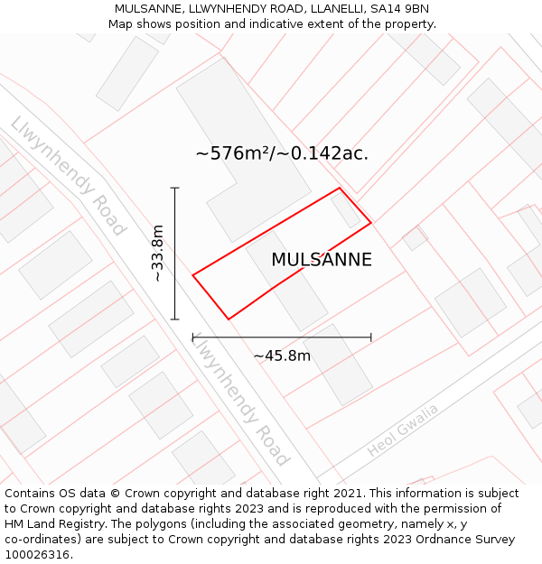 MULSANNE, LLWYNHENDY ROAD, LLANELLI, SA14 9BN: Plot and title map