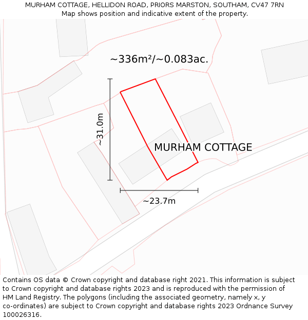 MURHAM COTTAGE, HELLIDON ROAD, PRIORS MARSTON, SOUTHAM, CV47 7RN: Plot and title map