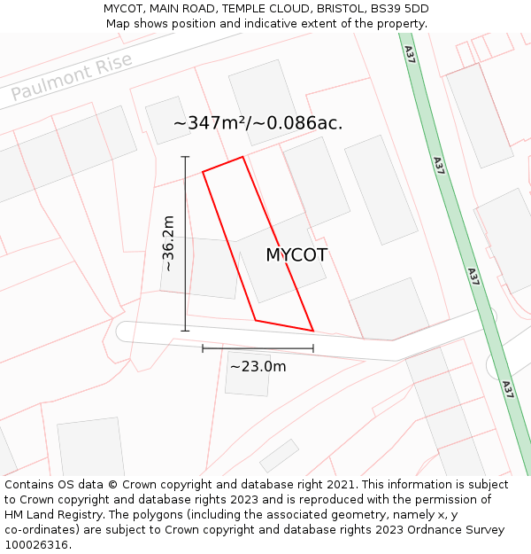 MYCOT, MAIN ROAD, TEMPLE CLOUD, BRISTOL, BS39 5DD: Plot and title map