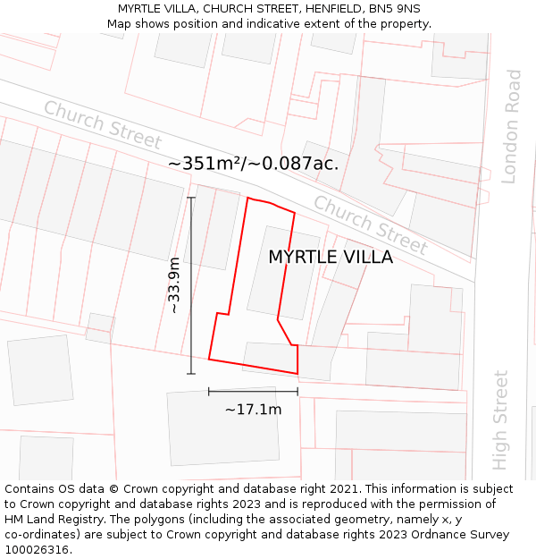 MYRTLE VILLA, CHURCH STREET, HENFIELD, BN5 9NS: Plot and title map