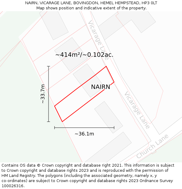 NAIRN, VICARAGE LANE, BOVINGDON, HEMEL HEMPSTEAD, HP3 0LT: Plot and title map