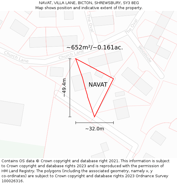 NAVAT, VILLA LANE, BICTON, SHREWSBURY, SY3 8EG: Plot and title map