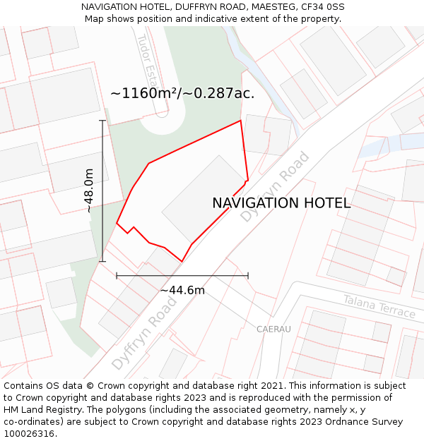 NAVIGATION HOTEL, DUFFRYN ROAD, MAESTEG, CF34 0SS: Plot and title map