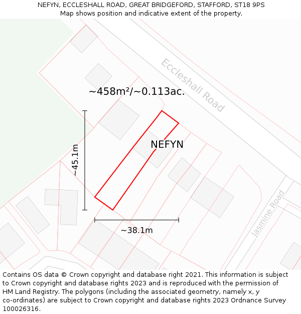 NEFYN, ECCLESHALL ROAD, GREAT BRIDGEFORD, STAFFORD, ST18 9PS: Plot and title map